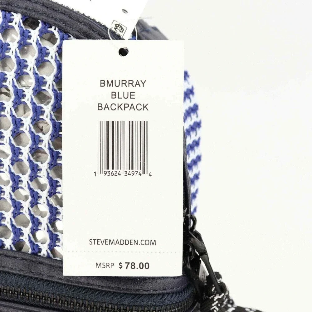 Steve Madden Bmurray Convertible Backpack Womens Blue White Mesh Sporty Modern